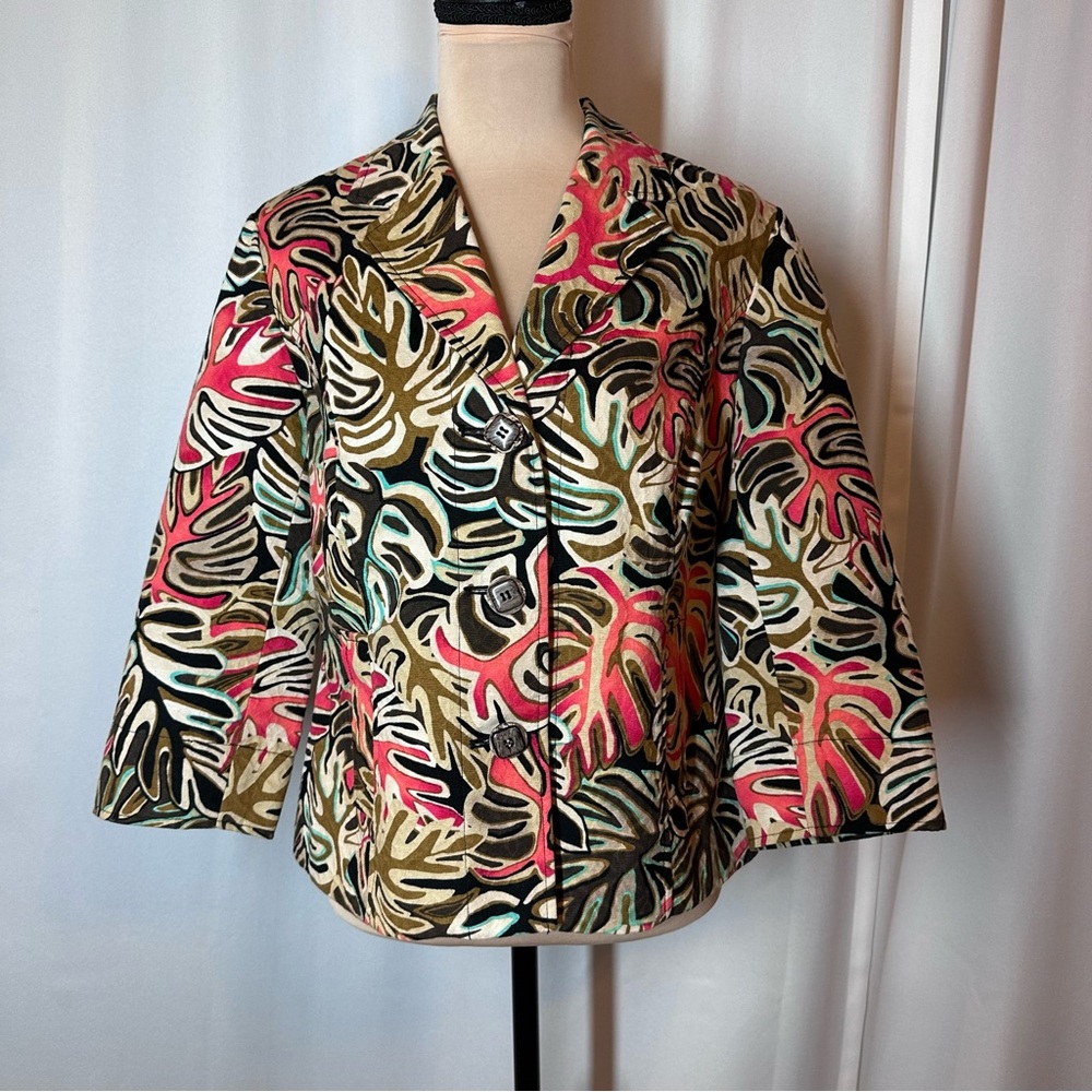 RQT Jacket Sz M 100% Cotton Corduroy Buttoned Blazer‎ Tropical Artsy Y2K Lined